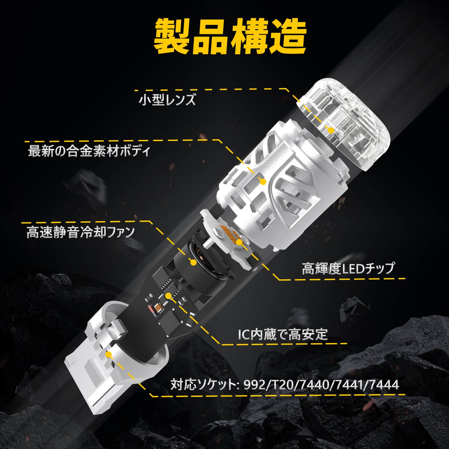 Luxnexu T20 ピンチ部違い LED ウインカー 冷却ファン付き 抵抗内蔵 ステルス仕様 無極性 DC12V車用 LEDウインカーバルブ アンバー