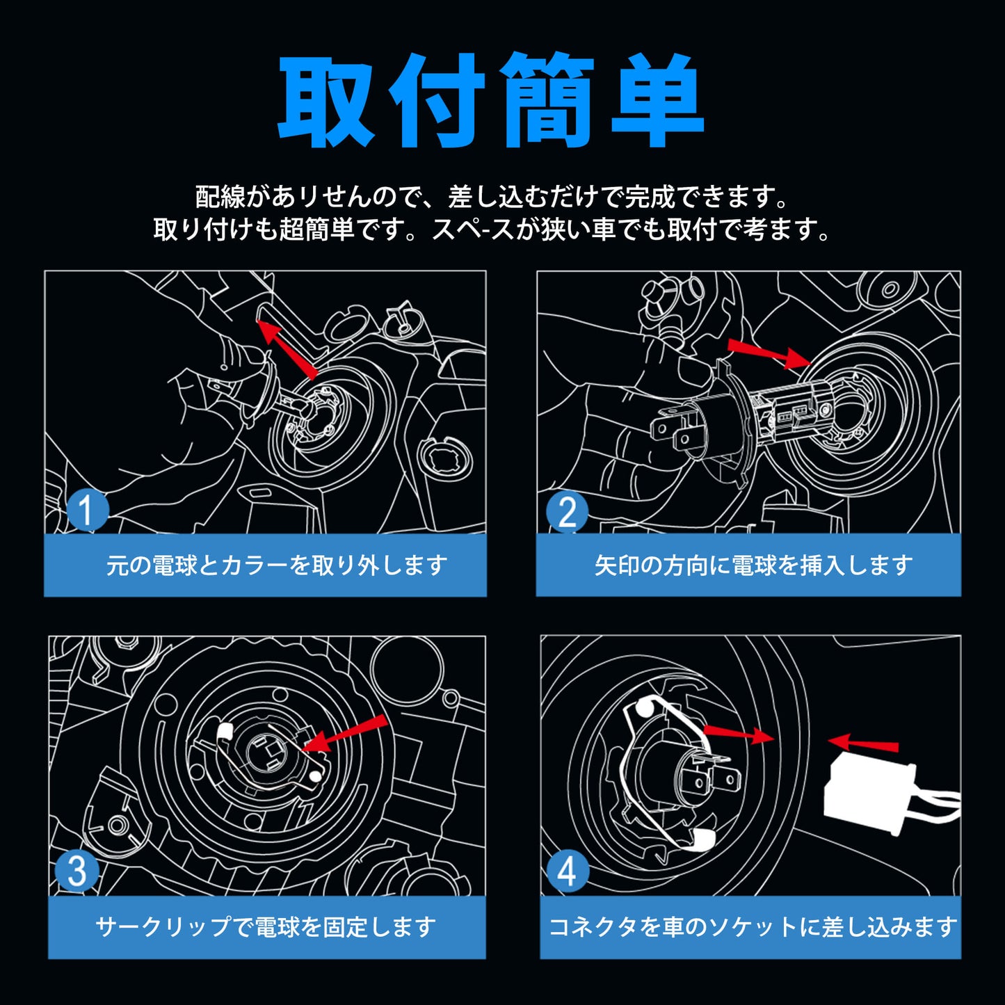 Luxnexu 車用 バルブ ヘッドライト/フォグランプ用 LED 6000K 12V 20W 8000lm H4 車検対応