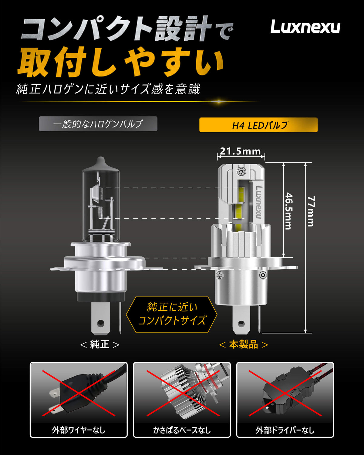 H4 LED バイク ヘッドライト 爆光 車検対応 ファンレス 一体型 LEDバルブ DC9-32V 6500K ホワイト 1個入り