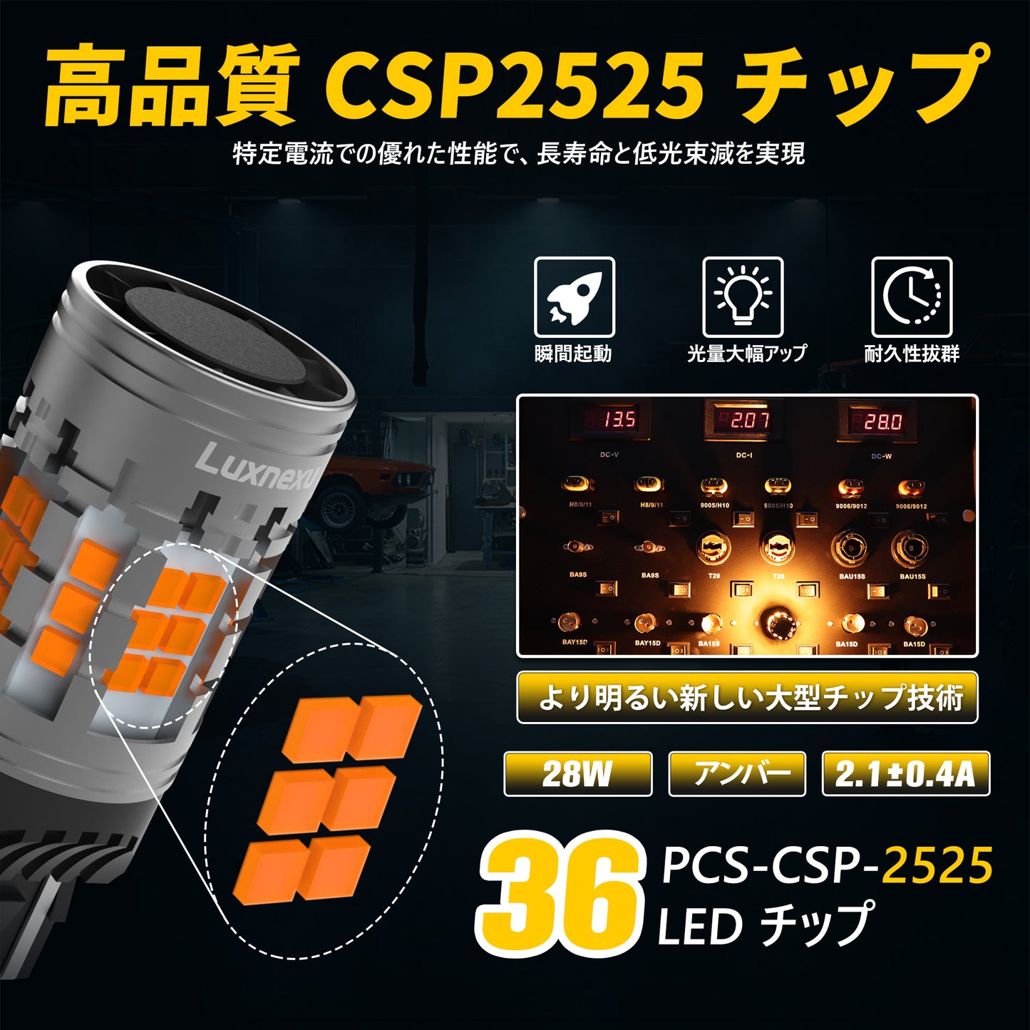 Luxnexu T20 LEDウインカー 兼ピンチ部違い アンバー 冷却ファン搭載 キャンセラー内蔵 ハイフラ防止機能内蔵 車検対応設計 1000LM DC12V 2個セット